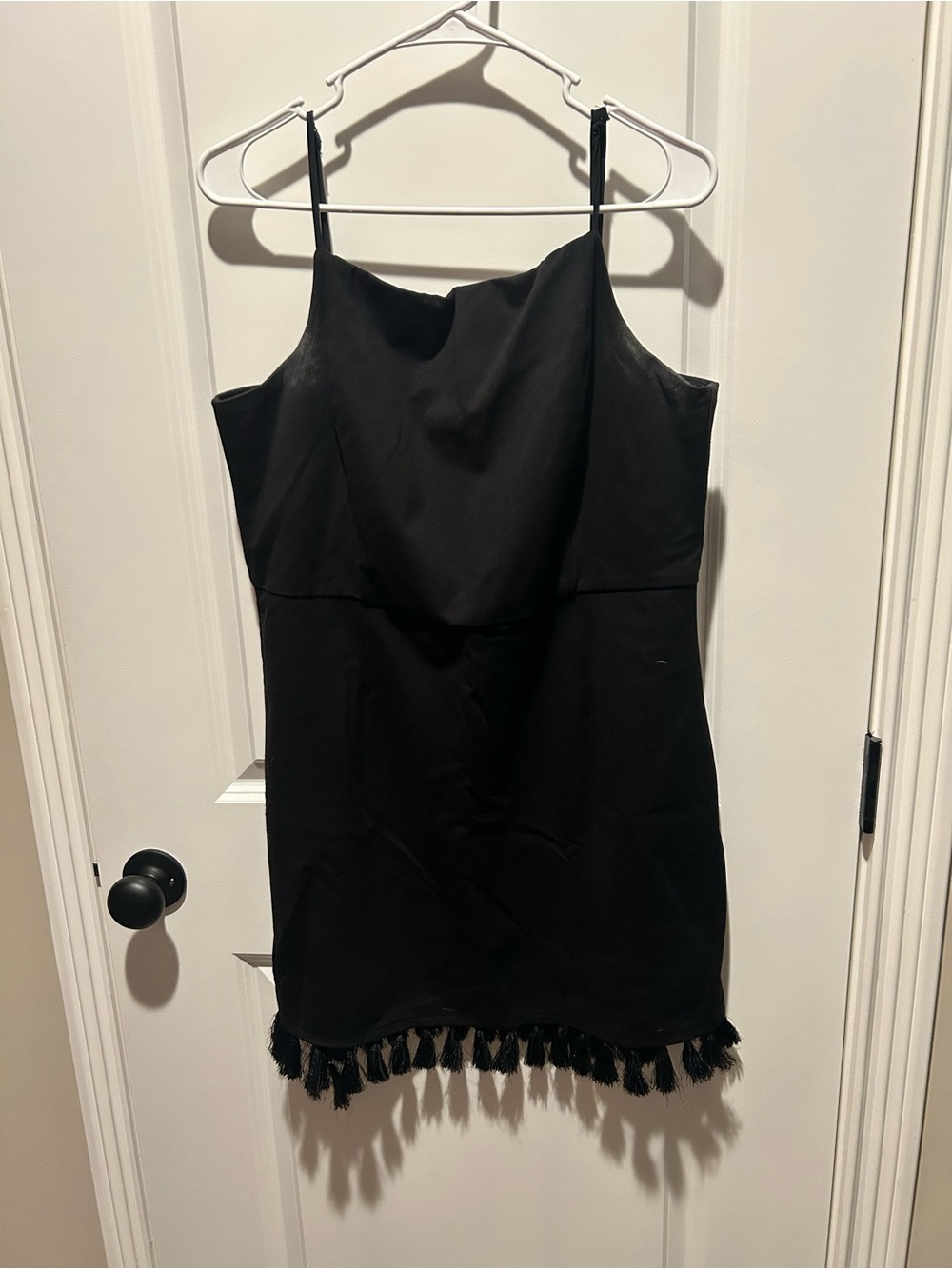 Sugarlips Black Tassel-Hem Mini Slip Dress